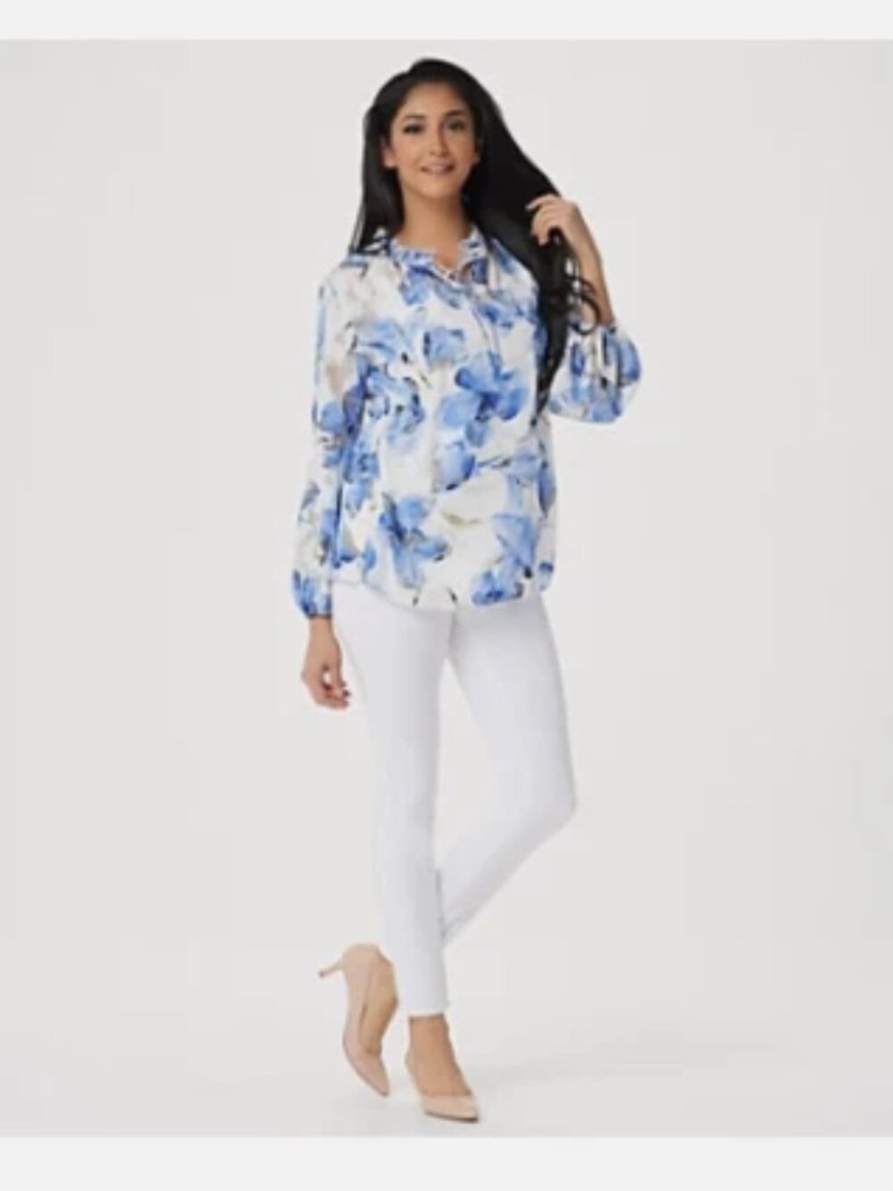 Dennis Basso Printed Woven Peasant Top & Knit Camisole-Soft Iris-16-NEW-A349305